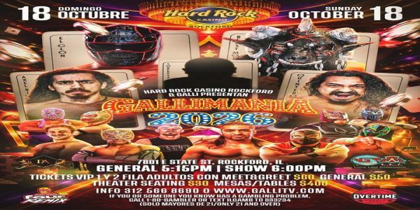 Hard Rock and Galli Lucha Libre presents Gallimania featuring AEW stars. October 18, 2026 promotional image