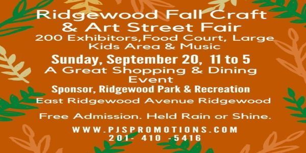 Ridgewood Fall Art and Craft Street Fair, Sunday, Sept. 20, East Ridgewood Ave, Ridgewood, NJ promotional image