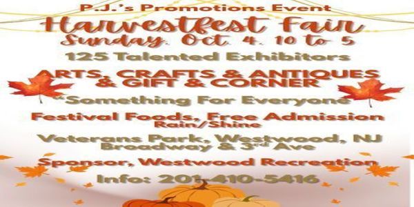 Harvestfest Craft Fair, Antique and Gift Corner, 125 Exhibitors, Sun. Oct 4, Veterans Pk, Westwood, NJ promotional image