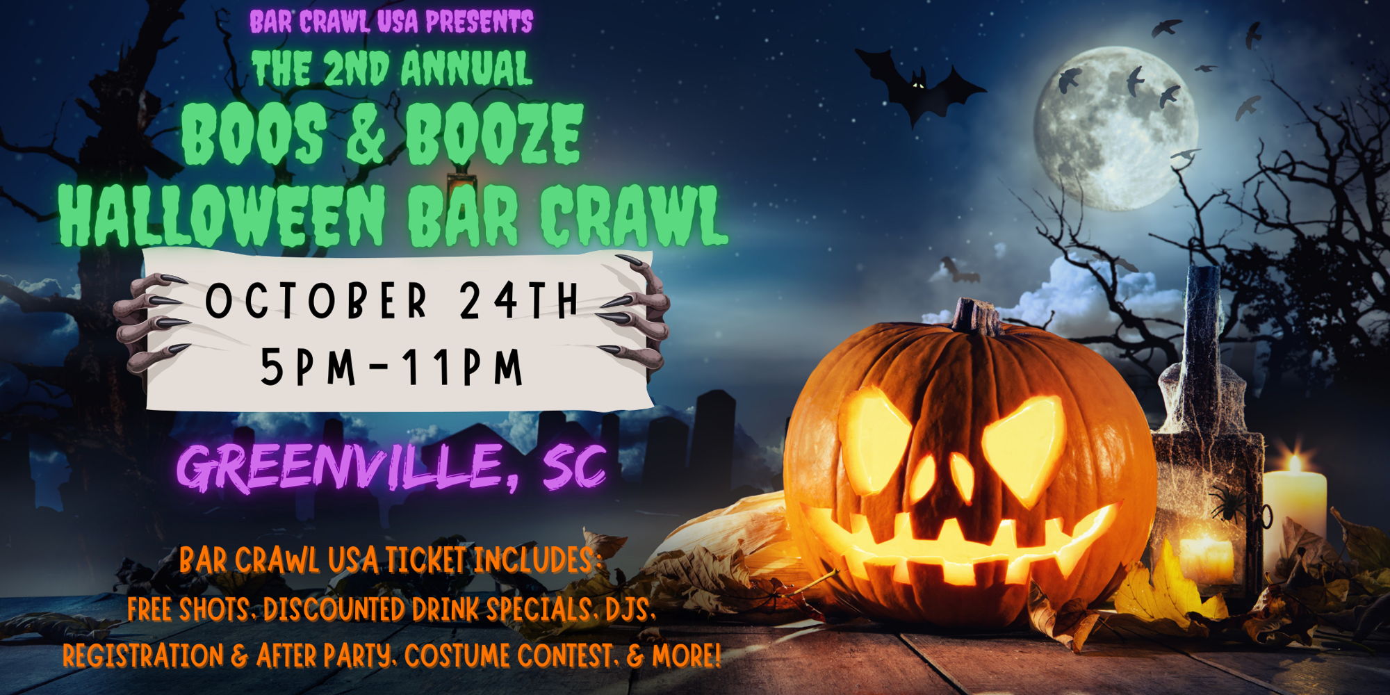 Greenville Boos & Booze Halloween Bar Crawl promotional image