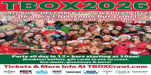 TBOX Christmas Bar Crawl, 30th Annual Original Twelve Bars of Xmas, Saturday 12/12/2026 in Chicago promotional image