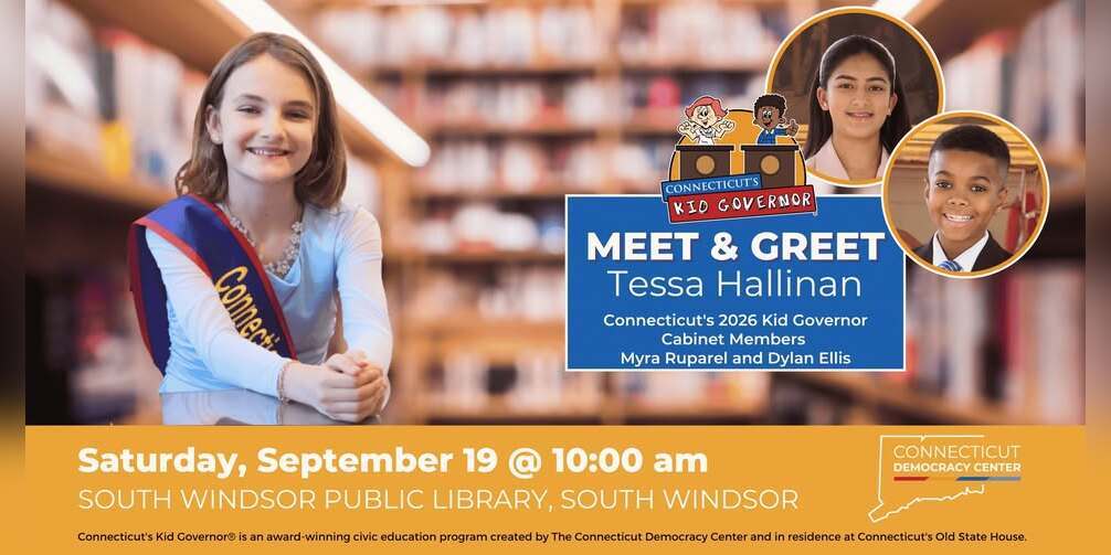 Meet & Greet: Kid Governor Tessa and Cabinet Members Dylan and Myra at South Windsor Public Library! promotional image