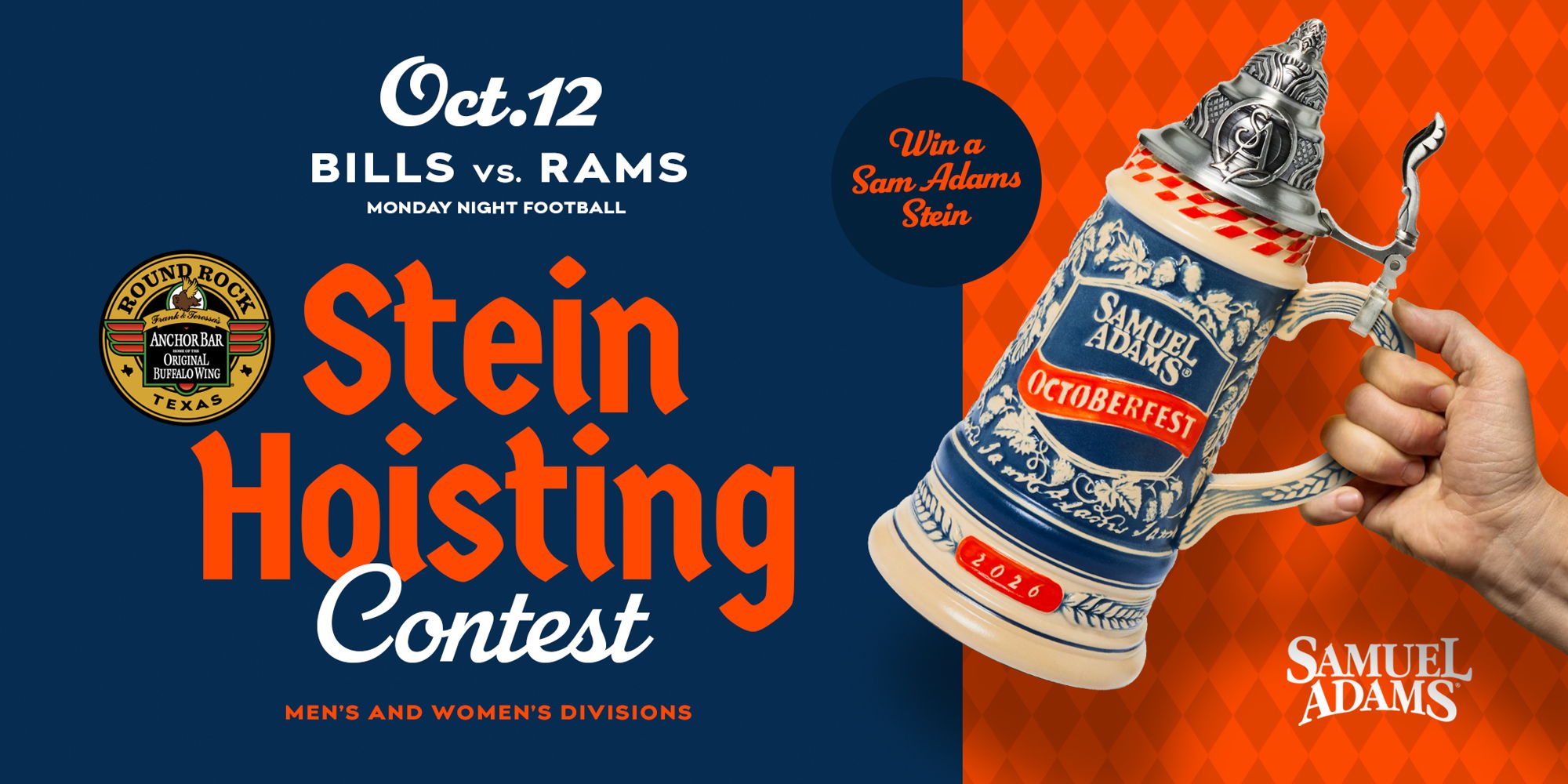 Sam Adams Stein Hoisting Contest + Bills vs. Rams MNF promotional image