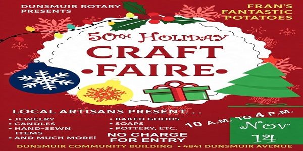 50th Holiday Craft Faire, Dunsmuir Community Center Nov. 14-Holiday Decor & Gifts by Local Artisans promotional image