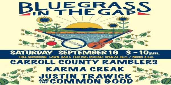 BLUEGRASS IN THE GAP-Sat. Sept. 19 All day festival and music Hillsboro Free, Lawn/Bar Open 3 pm promotional image