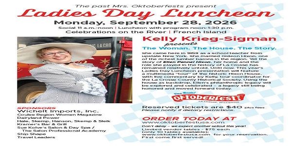 Oktoberfest Ladies Day Luncheon, Monday, September 28th, at Celebrations on the River promotional image