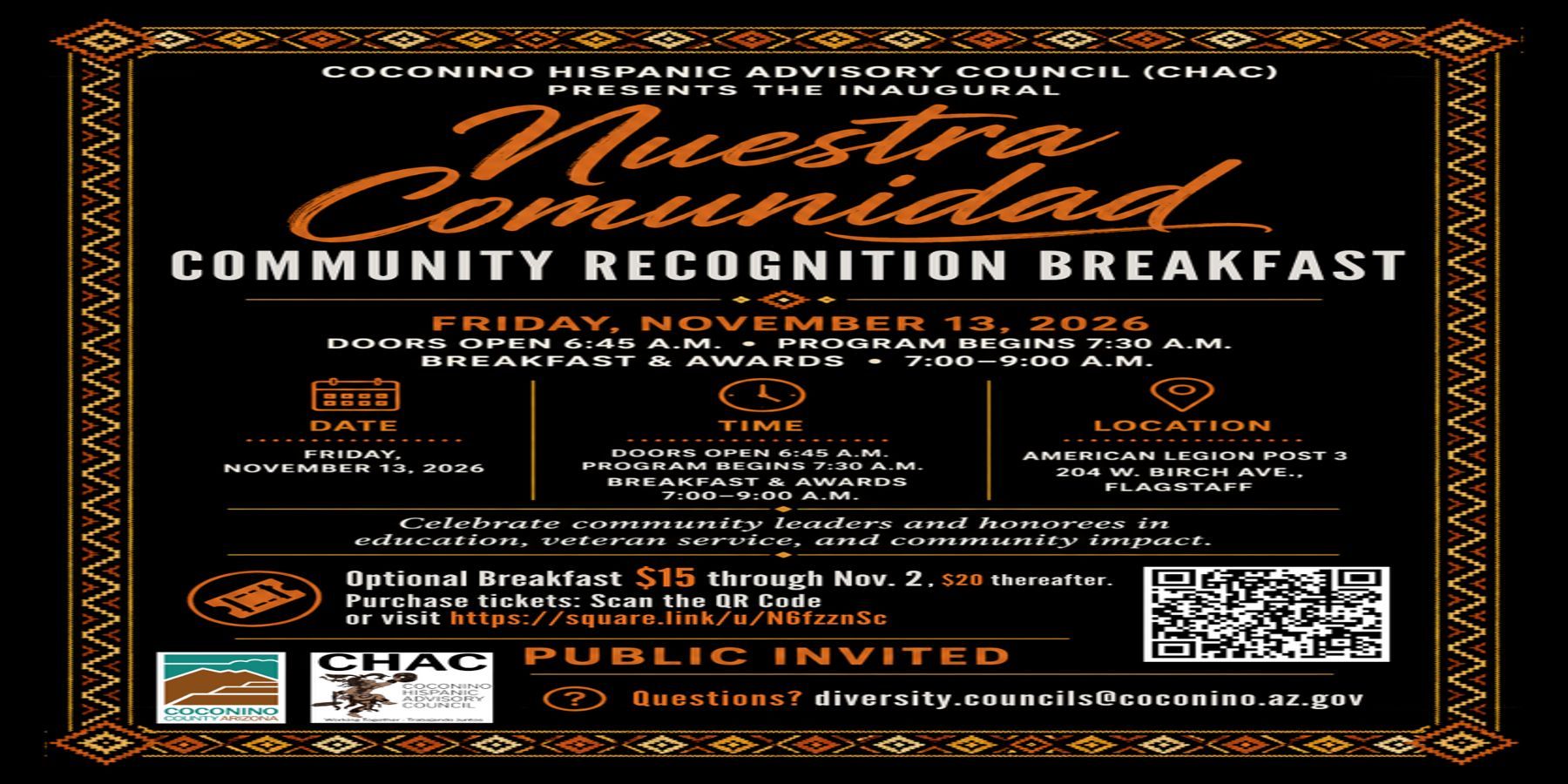 Coconino Hispanic Advisory Council (CHAC) presents Nuestra Comunidad Community Recognition Breakfast promotional image