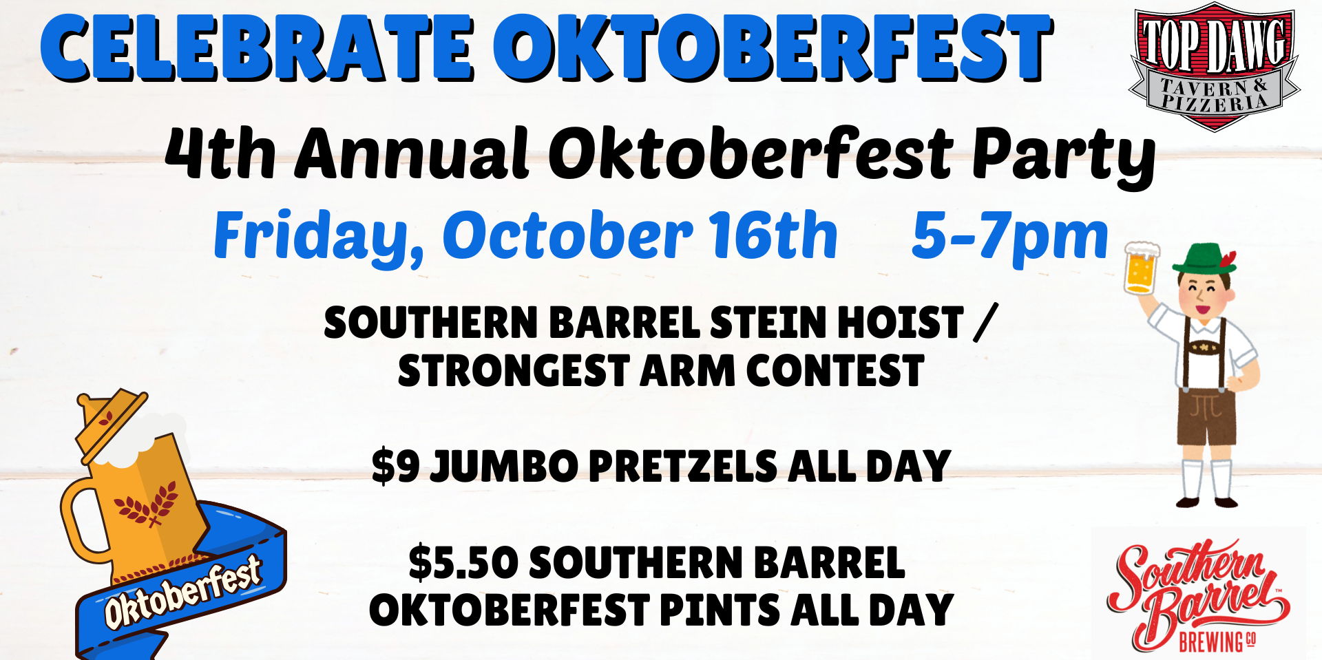 Oktoberfest Party at Top Dawg Tavern & Pizzeria on Hilton Head Island promotional image