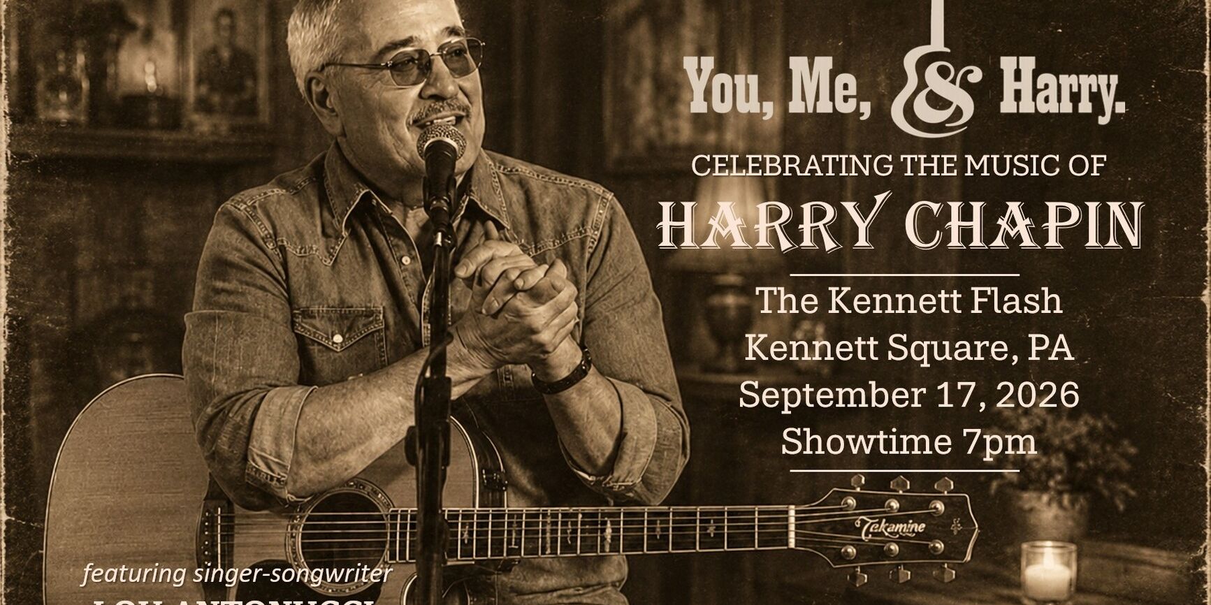 The Music and Stories of Harry Chapin, September 17, 2026, Kennett Square, PA, 7PM promotional image