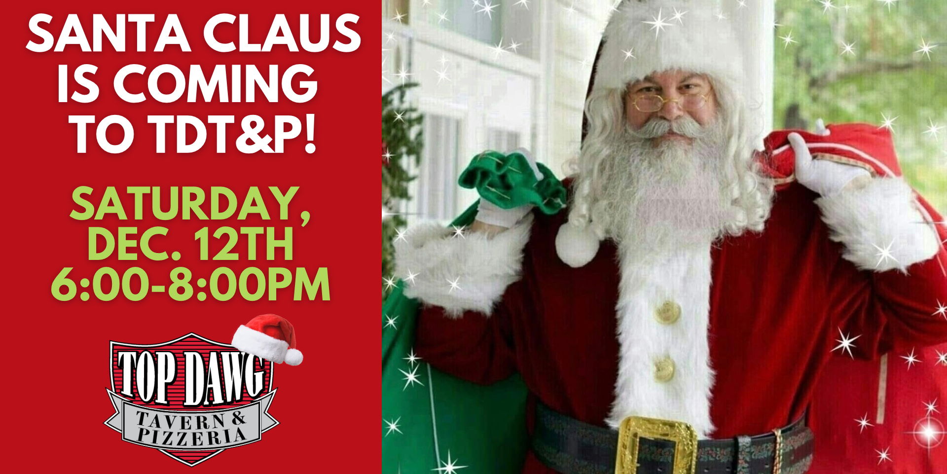 Santa Claus at Top Dawg Tavern & Pizzeria on Hilton Head Island promotional image