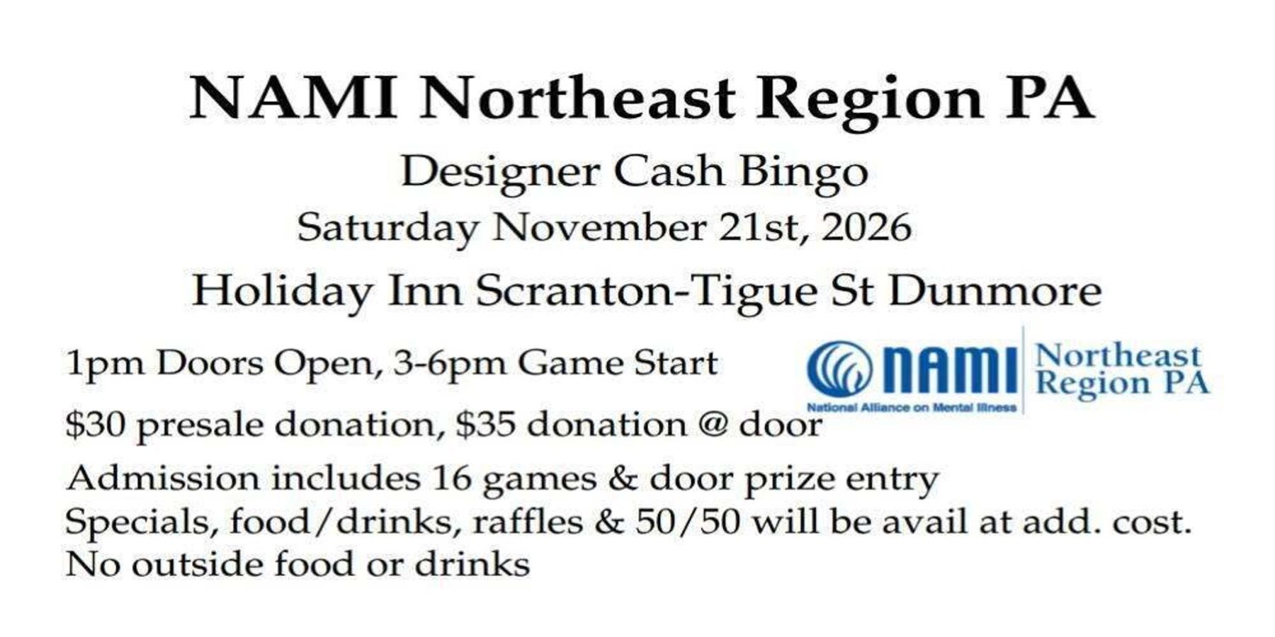 NAMI Northeast Region Designer Cash Bingo promotional image